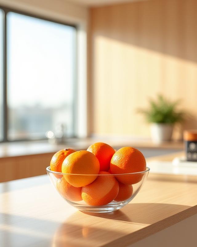 新鮮なフルーツが並ぶモダンなオフィスパントリー