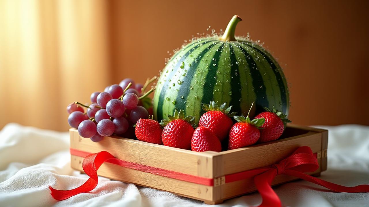 豪華な果物ギフトバスケットのクローズアップ